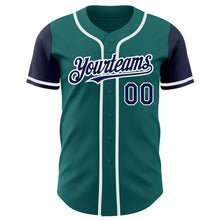 Load image into Gallery viewer, Custom Teal Navy-White Authentic Two Tone Baseball Jersey