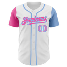 Load image into Gallery viewer, Custom White Light Blue-Pink Authentic Two Tone Baseball Jersey