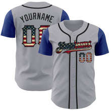 Load image into Gallery viewer, Custom Gray Vintage USA Flag Royal-Black Authentic Two Tone Baseball Jersey