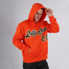 Load image into Gallery viewer, Custom Stitched Orange Black-Old Gold Sports Pullover Sweatshirt Hoodie