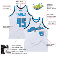 Load image into Gallery viewer, Custom White Blue-Black Authentic Throwback Basketball Jersey