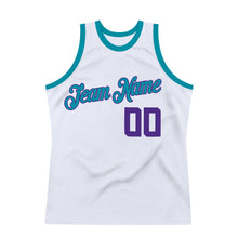 Load image into Gallery viewer, Custom White Purple-Teal Authentic Throwback Basketball Jersey
