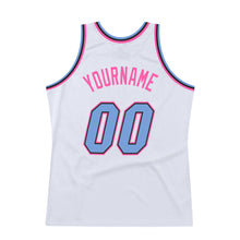 Load image into Gallery viewer, Custom White Light Blue-Pink Authentic Throwback Basketball Jersey