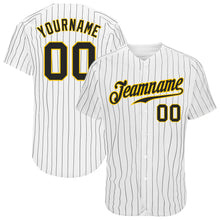 Load image into Gallery viewer, Custom White Black Pinstripe Black-Gold Authentic Baseball Jersey