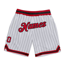 Load image into Gallery viewer, Custom White Black Pinstripe Red-Black Authentic Basketball Shorts