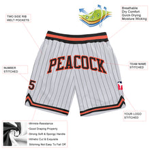 Load image into Gallery viewer, Custom White Black Pinstripe Black-Orange Authentic Basketball Shorts