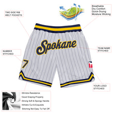 Load image into Gallery viewer, Custom White Navy Pinstripe Navy-Gold Authentic Basketball Shorts