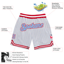 Load image into Gallery viewer, Custom White Light Blue Pinstripe Light Blue-Red Authentic Basketball Shorts
