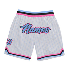 Load image into Gallery viewer, Custom White Light Blue Pinstripe Light Blue-Pink Authentic Basketball Shorts
