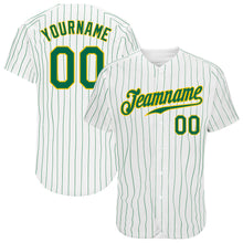 Load image into Gallery viewer, Custom White Kelly Green Pinstripe Kelly Green-Gold Authentic Baseball Jersey