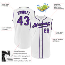 Load image into Gallery viewer, Custom White Purple-Black Authentic Sleeveless Baseball Jersey