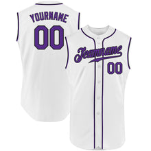Load image into Gallery viewer, Custom White Purple-Black Authentic Sleeveless Baseball Jersey