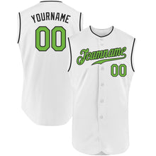 Load image into Gallery viewer, Custom White Neon Green-Black Authentic Sleeveless Baseball Jersey
