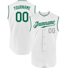 Load image into Gallery viewer, Custom White Kelly Green-Gray Authentic Sleeveless Baseball Jersey