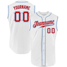 Load image into Gallery viewer, Custom White Red-Light Blue Authentic Sleeveless Baseball Jersey
