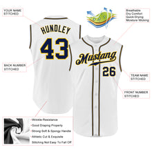Load image into Gallery viewer, Custom White Navy-Gold Authentic Sleeveless Baseball Jersey