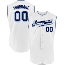 Load image into Gallery viewer, Custom White Navy-Light Blue Authentic Sleeveless Baseball Jersey