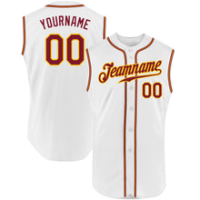 Load image into Gallery viewer, Custom White Crimson-Gold Authentic Sleeveless Baseball Jersey