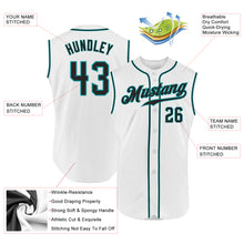 Load image into Gallery viewer, Custom White Black-Teal Authentic Sleeveless Baseball Jersey