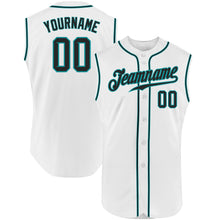 Load image into Gallery viewer, Custom White Black-Teal Authentic Sleeveless Baseball Jersey