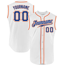 Load image into Gallery viewer, Custom White Royal-Orange Authentic Sleeveless Baseball Jersey