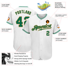 Load image into Gallery viewer, Custom White Kelly Green-Old Gold Authentic Baseball Jersey