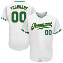 Load image into Gallery viewer, Custom White Kelly Green-Old Gold Authentic Baseball Jersey