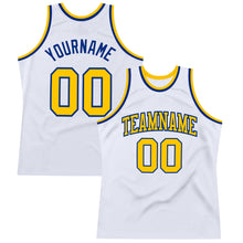 Load image into Gallery viewer, Custom White Gold-Royal Authentic Throwback Basketball Jersey