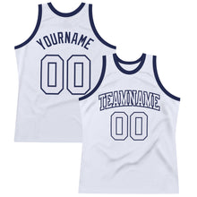 Load image into Gallery viewer, Custom White White-Navy Authentic Throwback Basketball Jersey