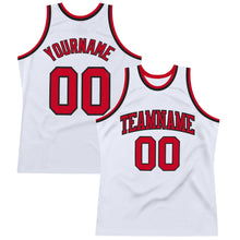 Load image into Gallery viewer, Custom White Red-Black Authentic Throwback Basketball Jersey