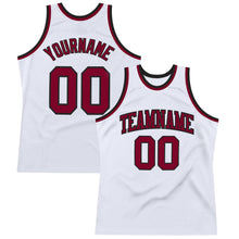 Load image into Gallery viewer, Custom White Maroon-Black Authentic Throwback Basketball Jersey