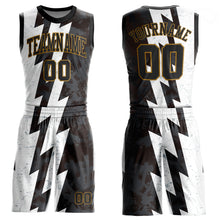 Load image into Gallery viewer, Custom White Black-Old Gold Round Neck Sublimation Basketball Suit Jersey