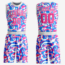 Load image into Gallery viewer, Custom White Pink-Light Blue Music Festival Round Neck Sublimation Basketball Suit Jersey