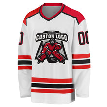 Load image into Gallery viewer, Custom White Black-Red Hockey Jersey