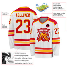 Load image into Gallery viewer, Custom White Red-Gold Hockey Jersey