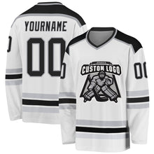 Load image into Gallery viewer, Custom White Black-Gray Hockey Jersey