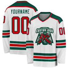 Load image into Gallery viewer, Custom White Red-Green Hockey Jersey