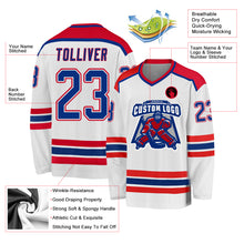 Load image into Gallery viewer, Custom White Royal-Red Hockey Jersey
