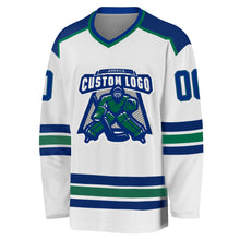 Load image into Gallery viewer, Custom White Royal-Kelly Green Hockey Jersey