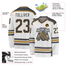 Load image into Gallery viewer, Custom White Steel Gray-Old Gold Hockey Jersey