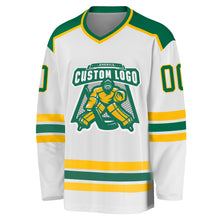 Load image into Gallery viewer, Custom White Kelly Green-Gold Hockey Jersey