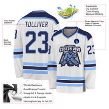 Load image into Gallery viewer, Custom White Navy-Light Blue Hockey Jersey