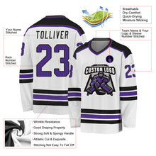 Load image into Gallery viewer, Custom White Purple-Black Hockey Jersey