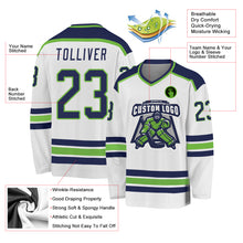 Load image into Gallery viewer, Custom White Navy-Neon Green Hockey Jersey