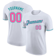 Load image into Gallery viewer, Custom White Pink-Teal Performance T-Shirt