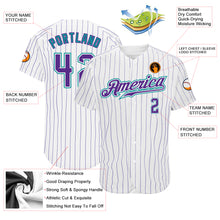 Load image into Gallery viewer, Custom White Purple Pinstripe Purple-Teal Authentic Baseball Jersey