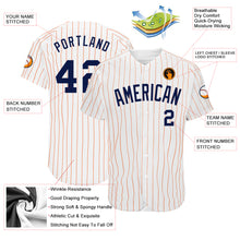 Load image into Gallery viewer, Custom White Orange Pinstripe Navy Authentic Baseball Jersey
