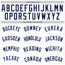 Load image into Gallery viewer, Custom White Orange Pinstripe Navy Authentic Baseball Jersey