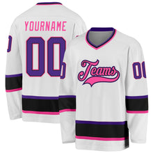 Load image into Gallery viewer, Custom White Purple Black-Pink Hockey Jersey