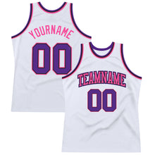 Load image into Gallery viewer, Custom White Purple Black-Pink Authentic Throwback Basketball Jersey